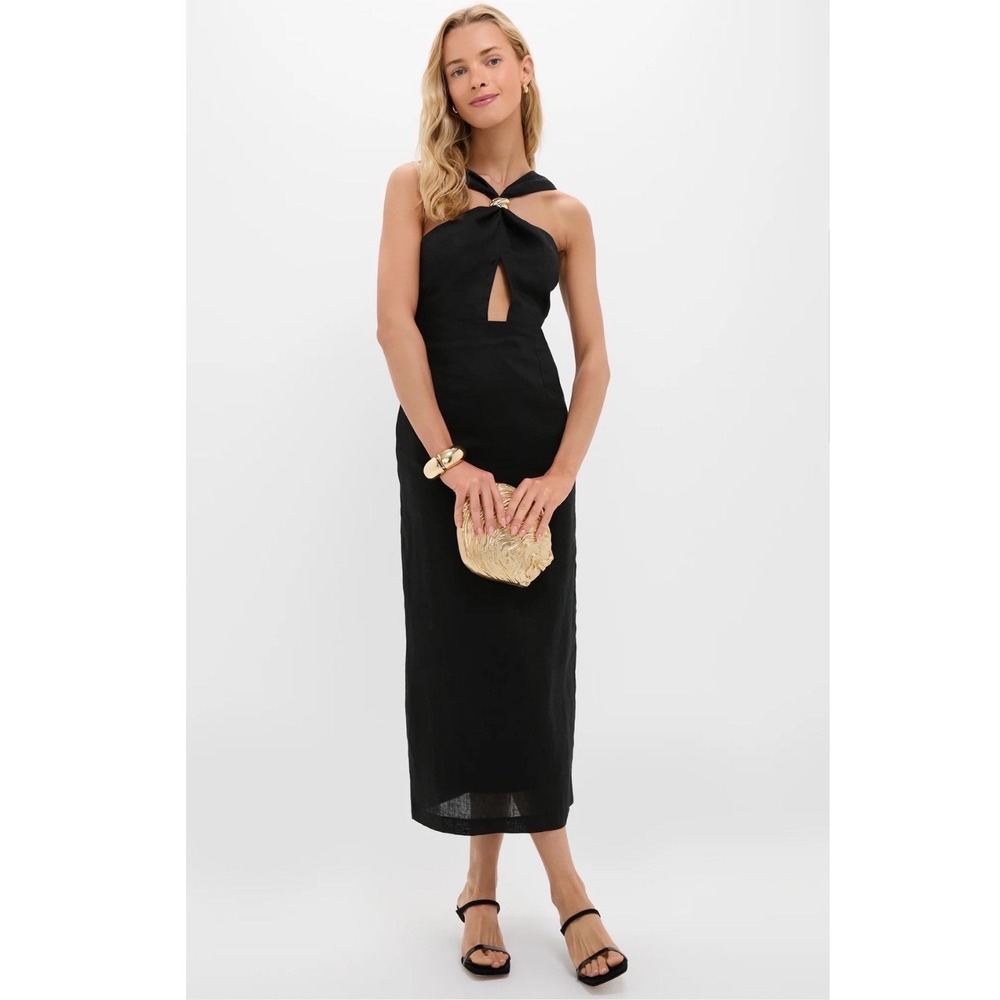 Tuckernuck x Hyacinth House Black Linen Francis Maxi Dress Halter XS NWT